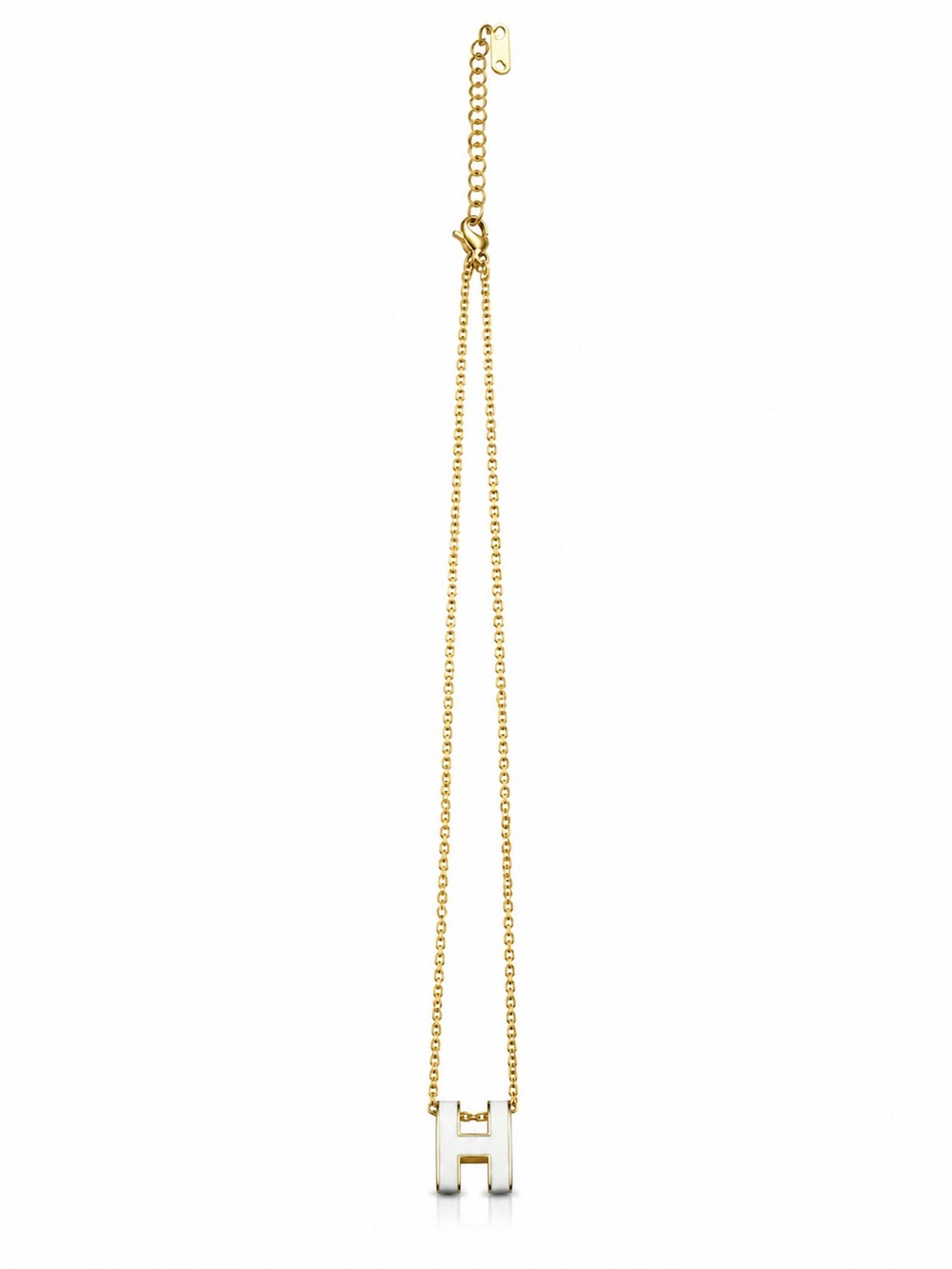 Gold Chain Necklace with White 'H' Pendant - Women Jewelry